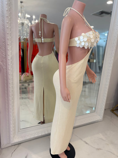 Vestido largo de punto Tidal Glow color piel