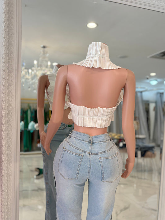 Ruffle Me Right Ruched Crop Top White