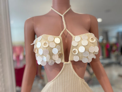 Vestido largo de punto Tidal Glow color piel