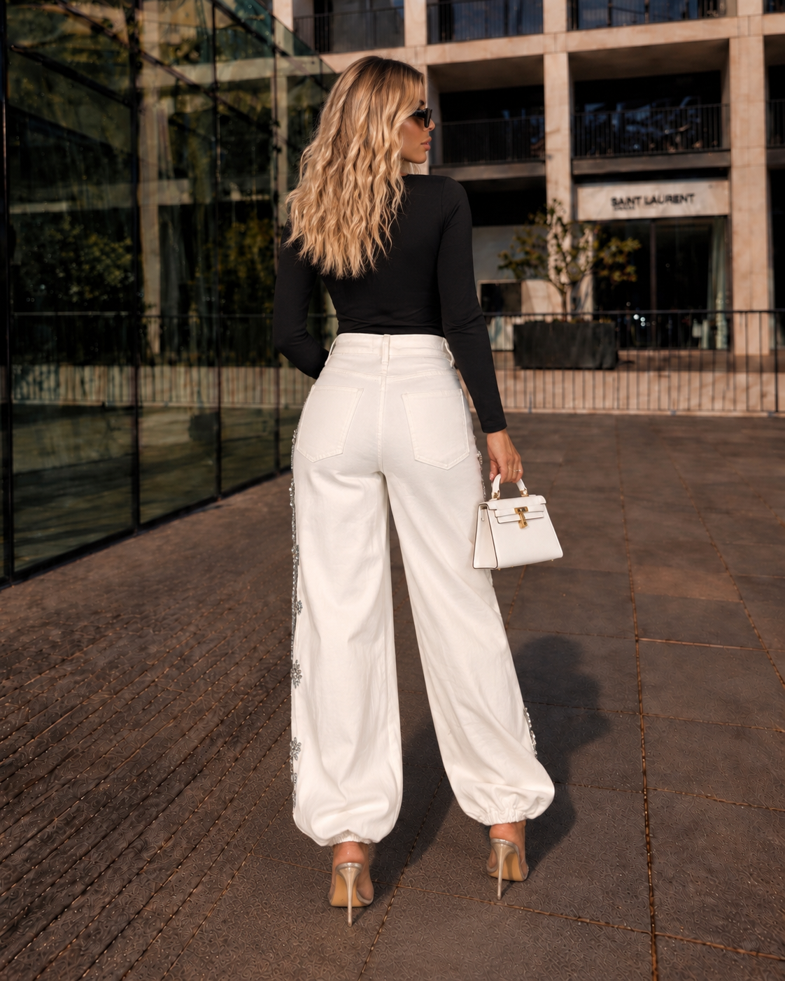 Kloet White Rhinestone Jeans