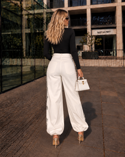Kloet White Rhinestone Jeans