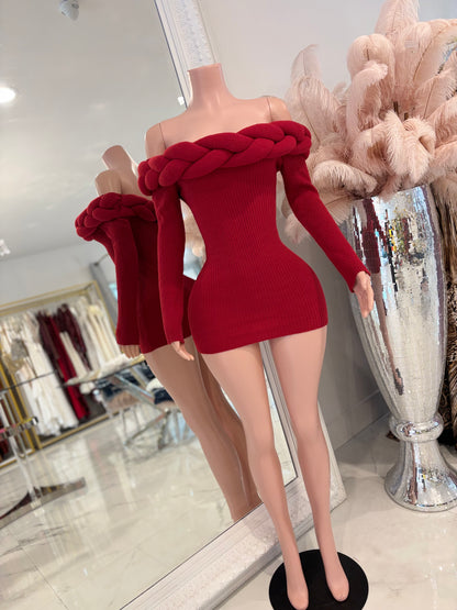 Twist of Allure Ribbed Mini Dress Red