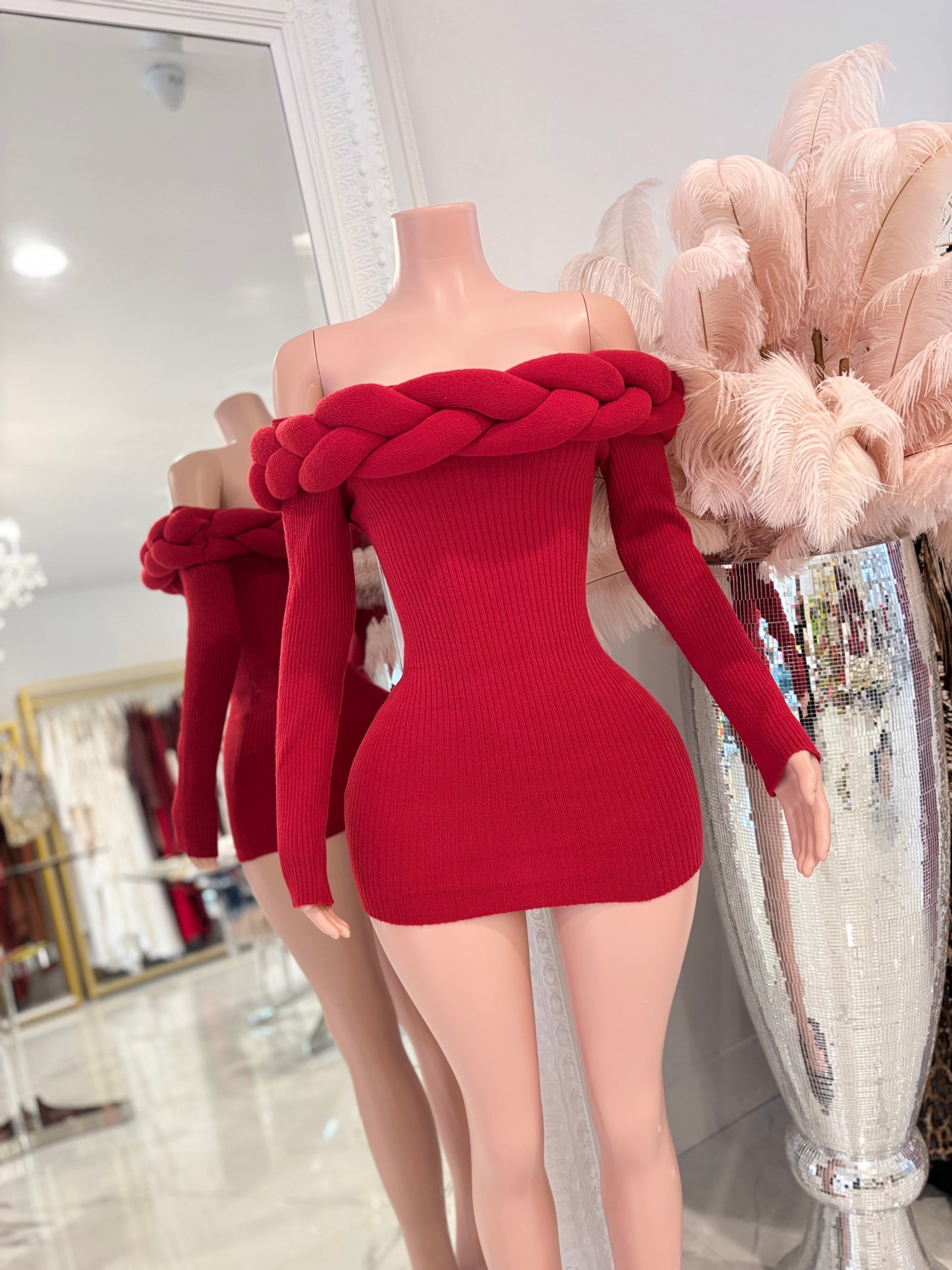 Twist of Allure Ribbed Mini Dress Red