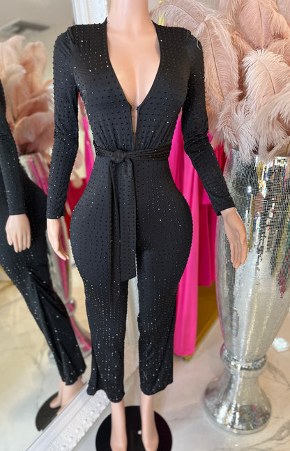 Inferno Nights Rhinestone Jumpsuit Black