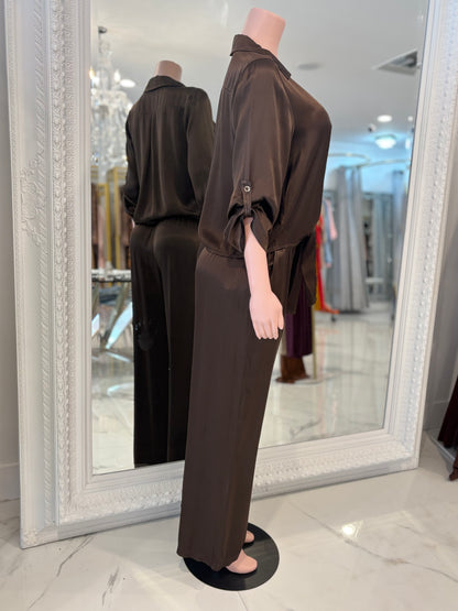 Satin Flow Brown Pant Set