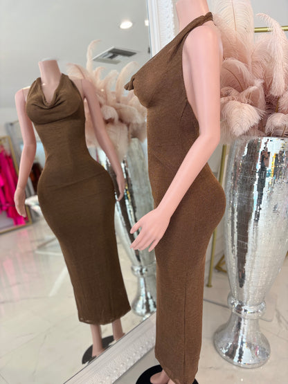 Voltage Curve Glitter Midi Dress Brown