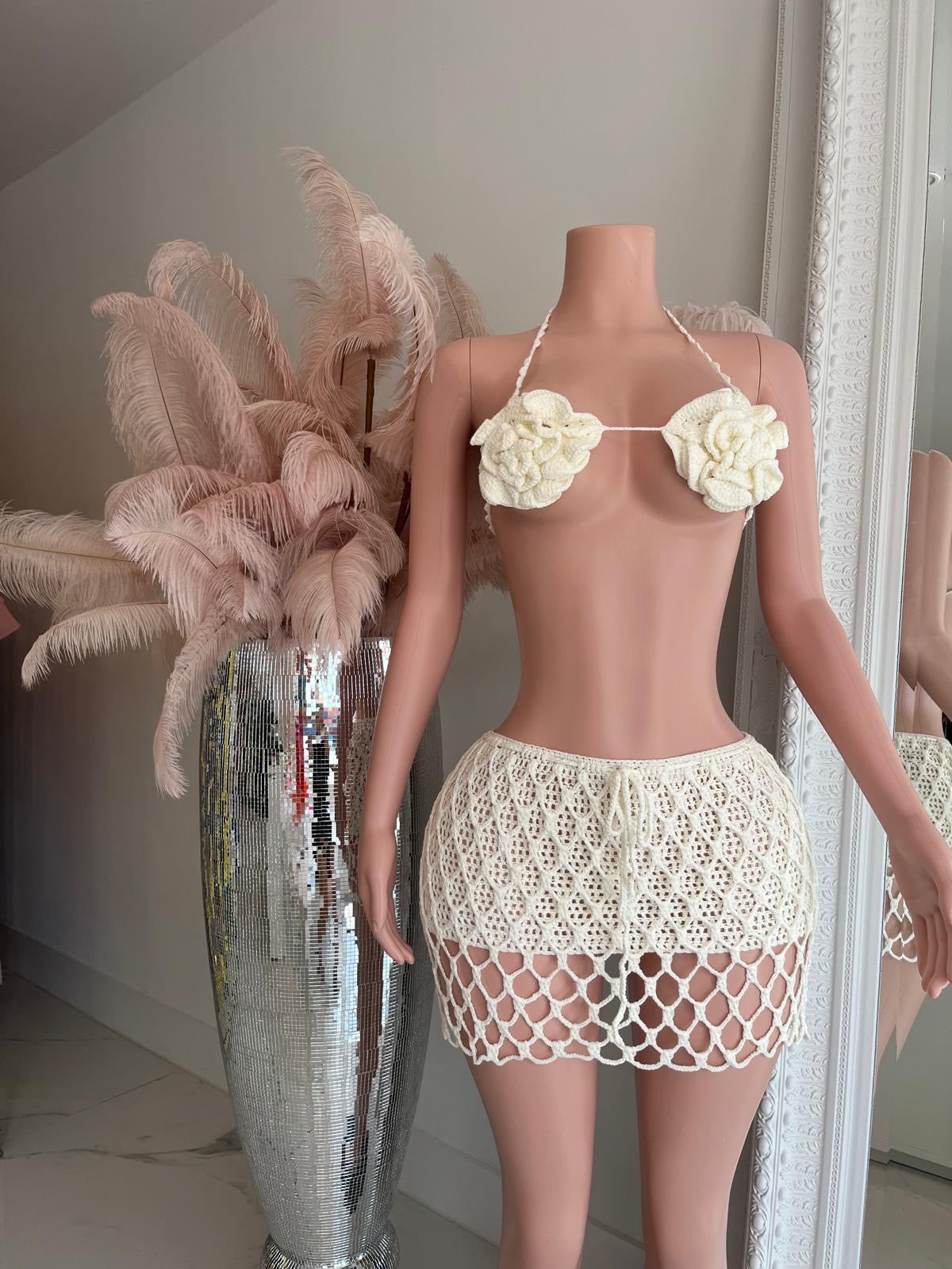 Miami  Glow Crochet Skirt Set White