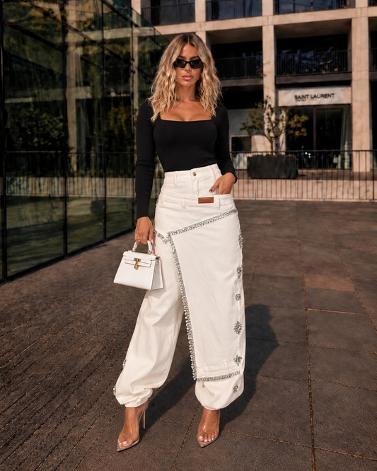 Kloet White Rhinestone Jeans
