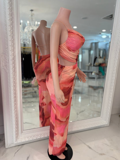 Ember Rush Mesh Ruched Maxi Dress Orange