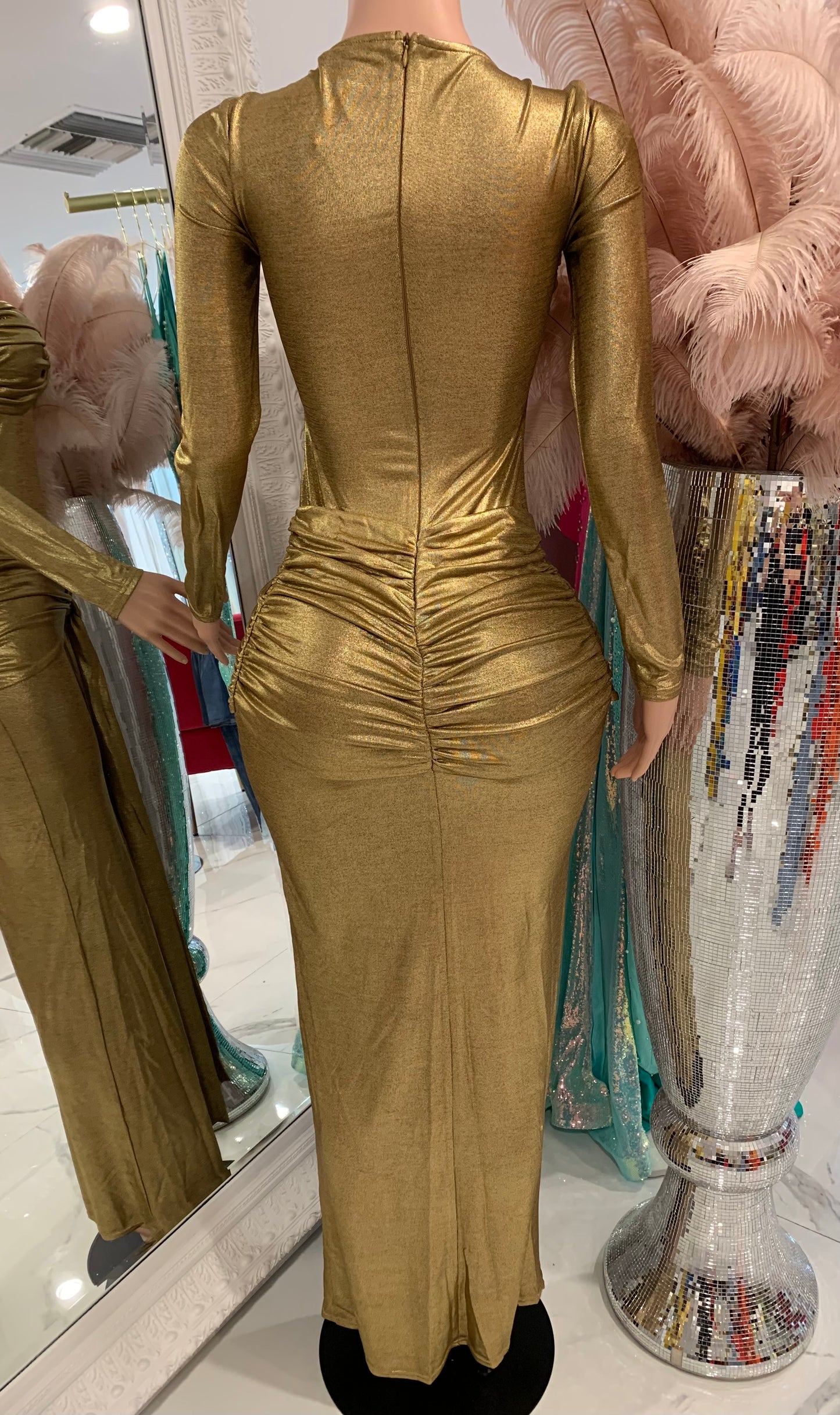 Mystical Ruched Maxi Dress Gold