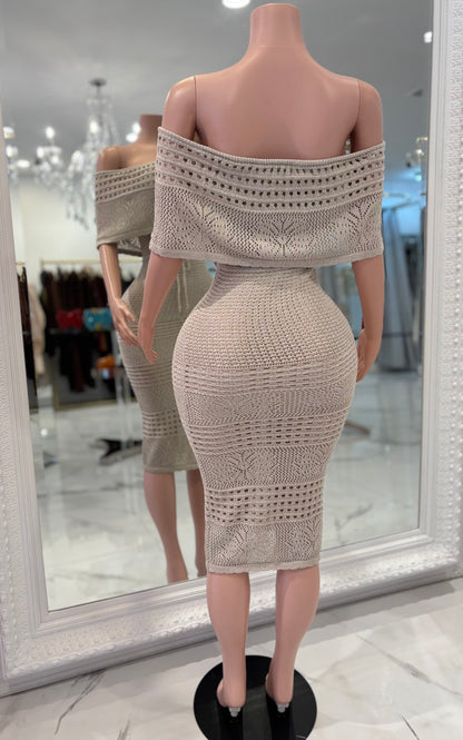 Letting It All Go Midi Dress Beige