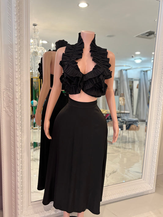 Ruffle Me Right Ruched Crop Top Black