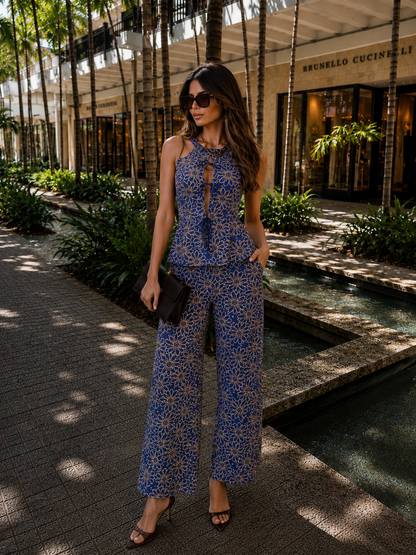 Casual Chic Pants Set Navy