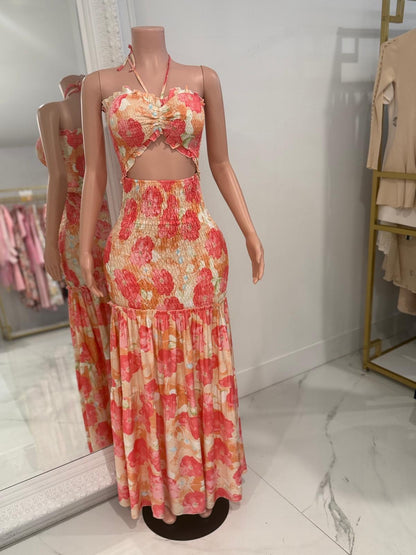 Wildflower Whimsy Floral Maxi Dress Pink