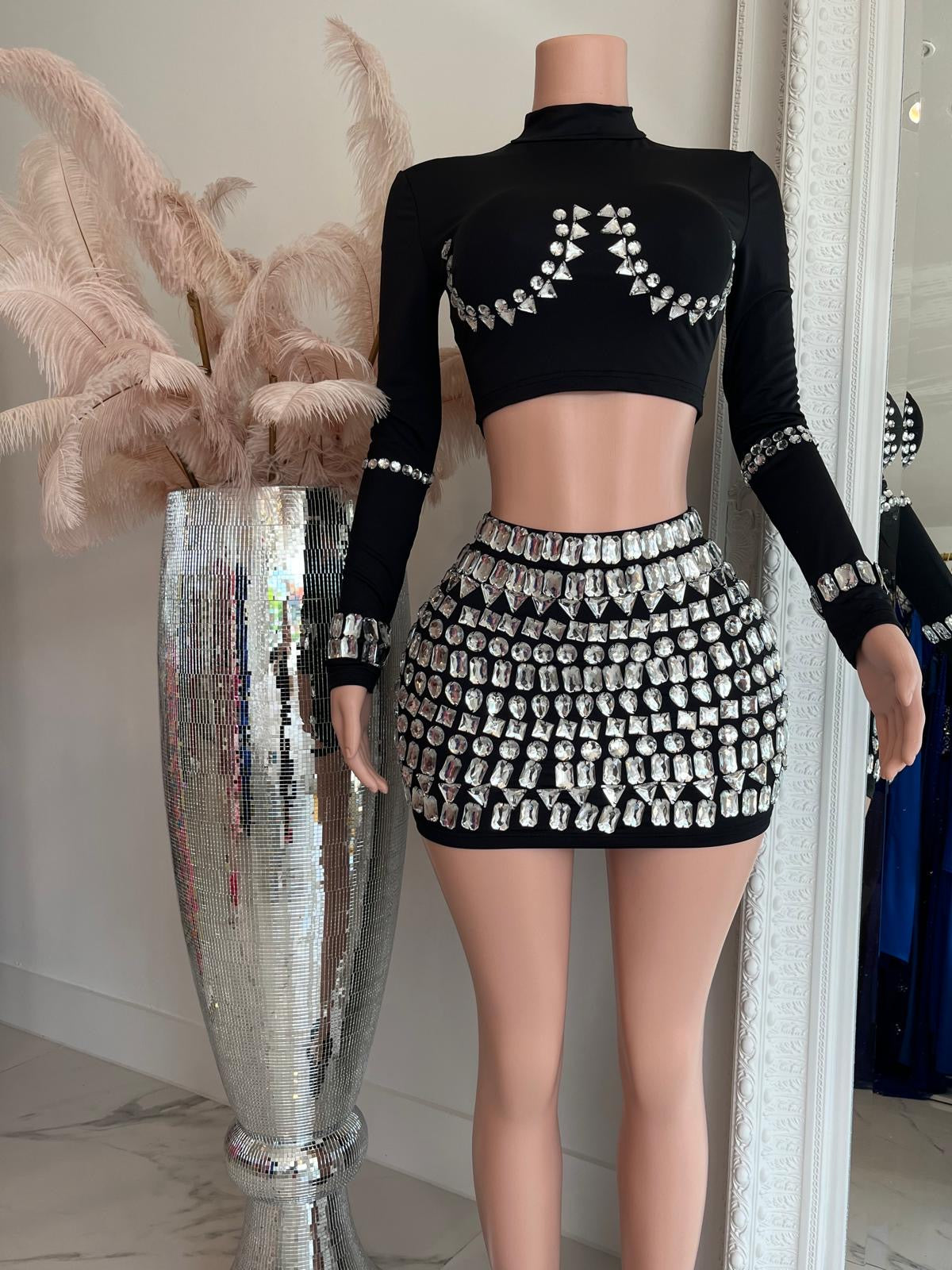 Rhinestones Skirt Set