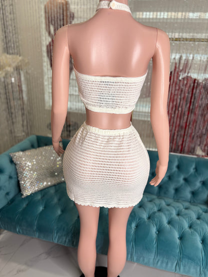 Lune Blanche Floral Crochet Mini Dress White
