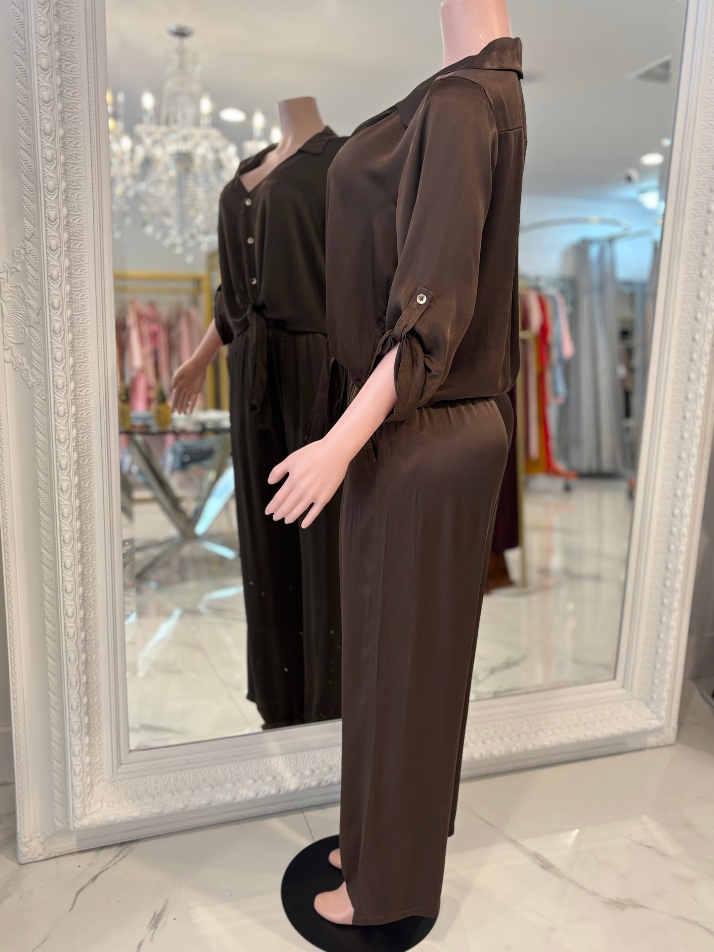 Satin Flow Brown Pant Set