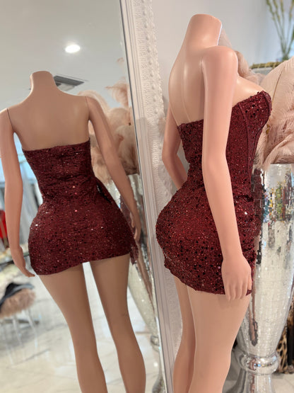 Starlight Seduction Sequin Mini Dress Rojo Vino