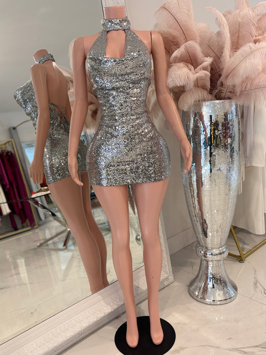 Glitter Halter Mini Dress