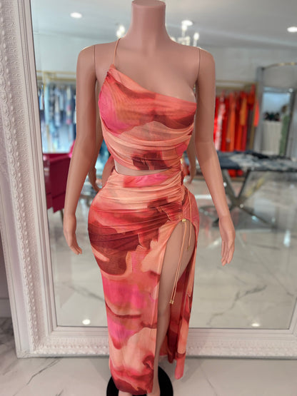 Ember Rush Mesh Ruched Maxi Dress Orange