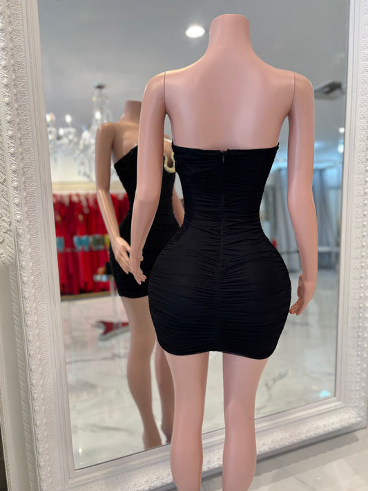 Divine Ruin Mesh Ruched Mini Dress Black