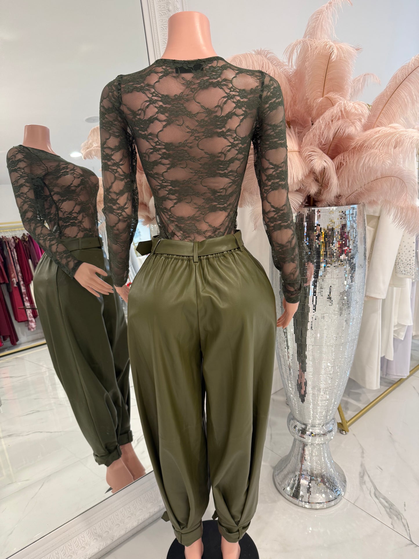 Olive High Waist Trousers Pants
