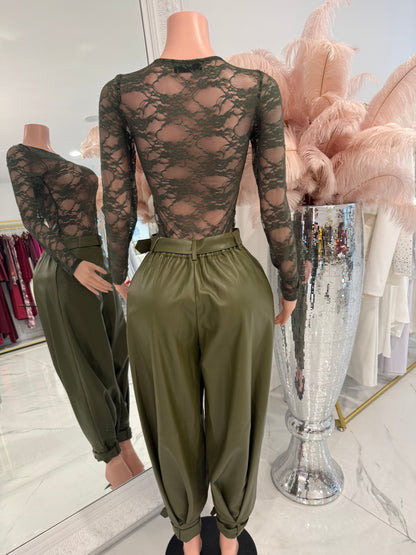 Olive High Waist Trousers Pants