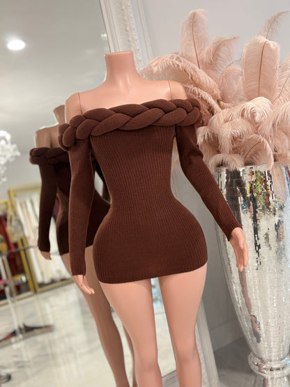 Twist of Allure Ribbed Mini Dress Brown