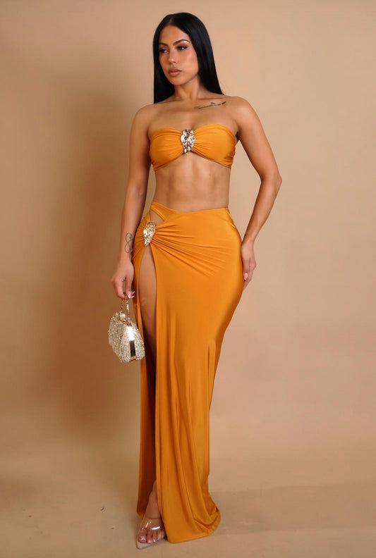 Rosette Mirage Ruched Skirt Set Yellow