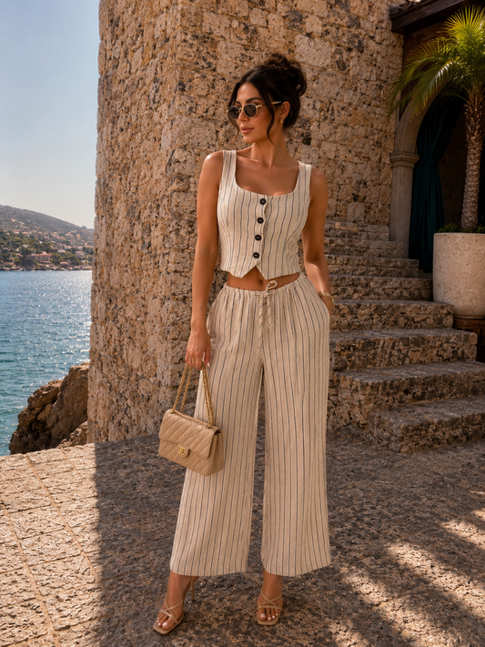 Casual Chic Pants Set Nude