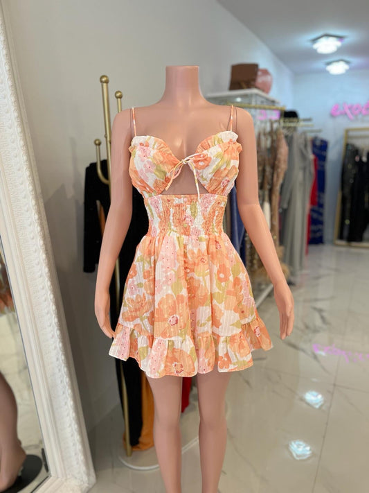 Flowers Mini Dress Orange