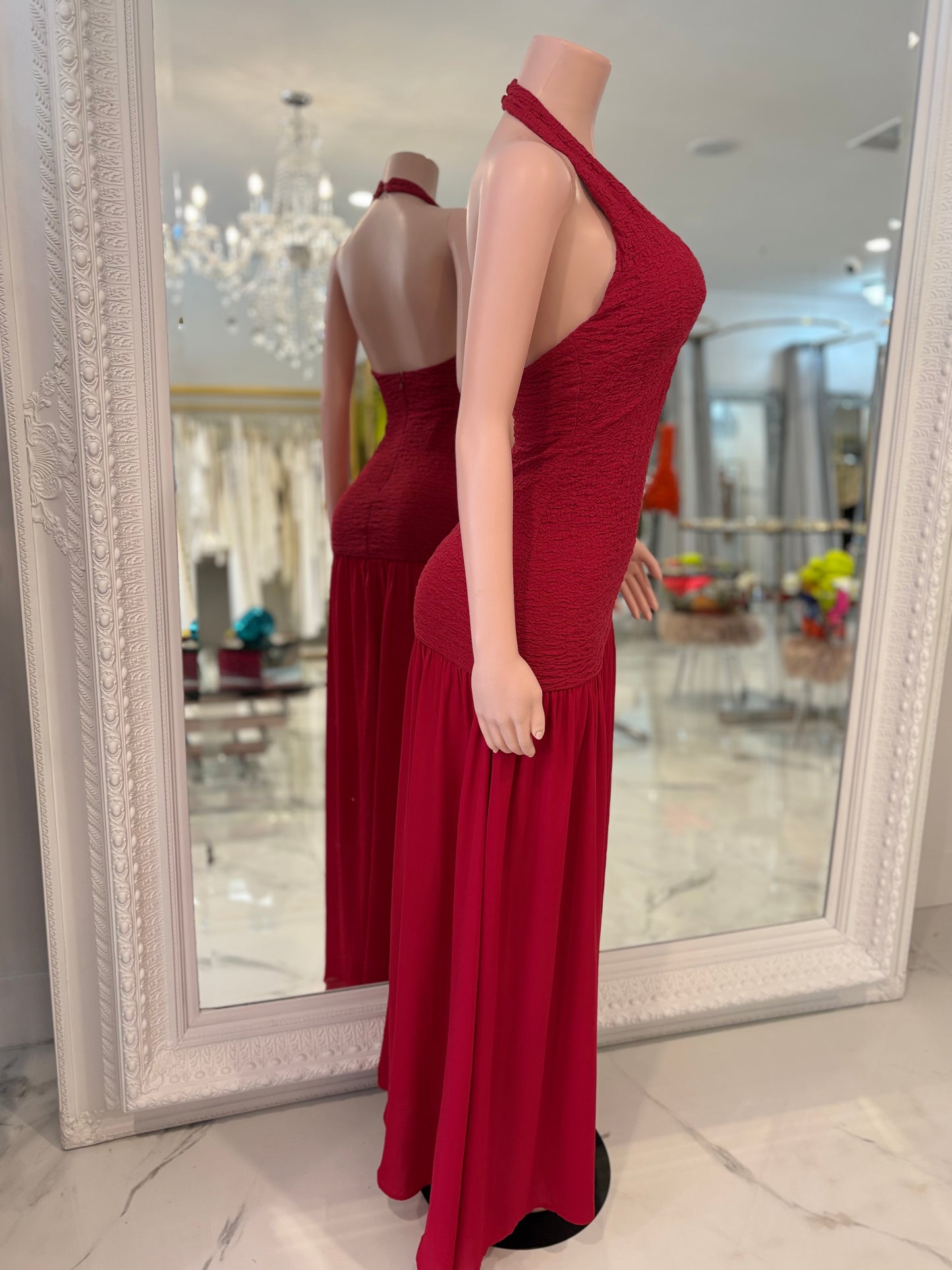 Sculpted Flame ruched Maxi Dress Red