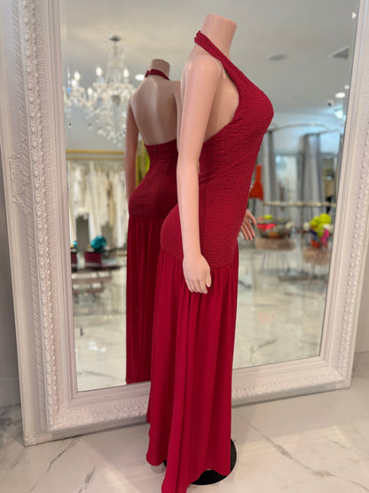 Sculpted Flame ruched Maxi Dress Red