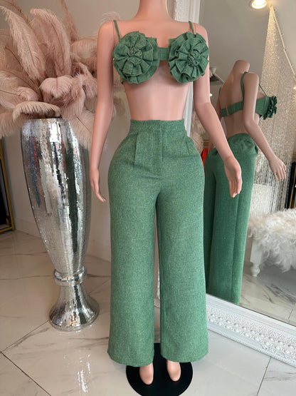Touch Of Romance Tweed Pant Set Green