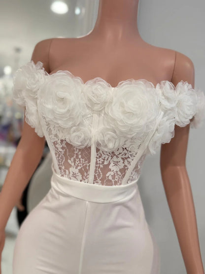 Rosette Lace Dream Floral Jumpsuit White