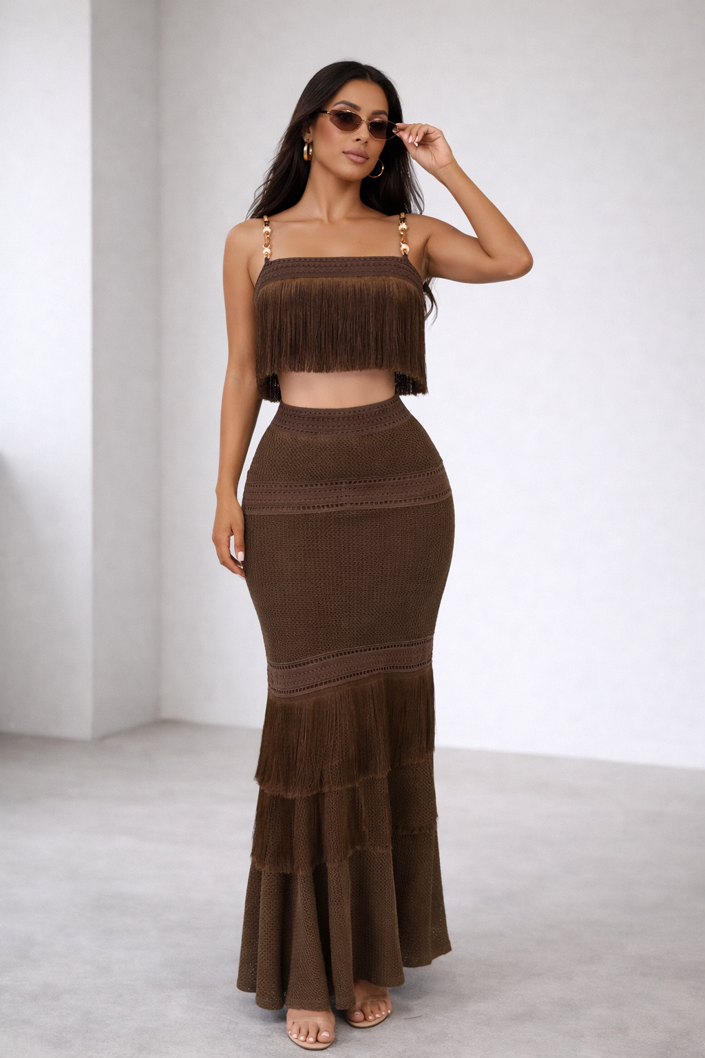 Feeling the Breeze Skirt Set Brown
