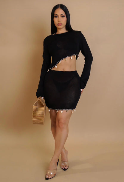 Wild Fringe Knit Skirt Set