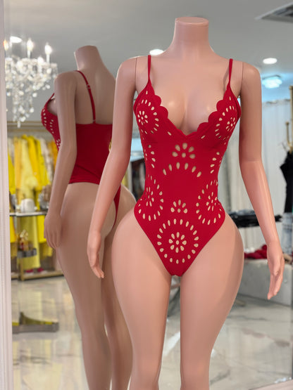 Feel The Breeze Eyelet Swimsuit Set Red