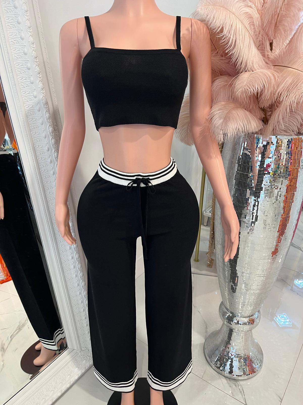 Black and White Pant Set Black