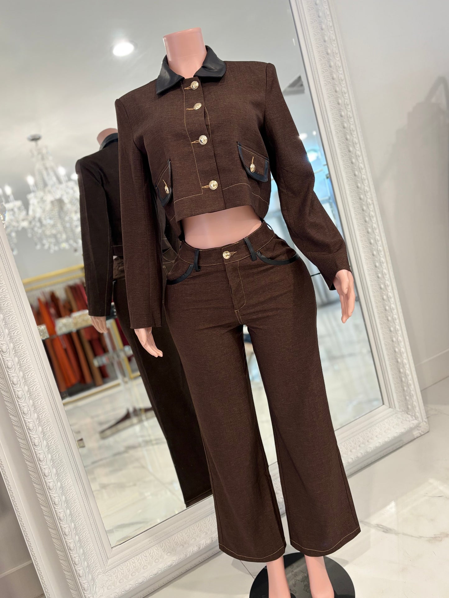 Sorry I Have Something More Important Pant Set Brown