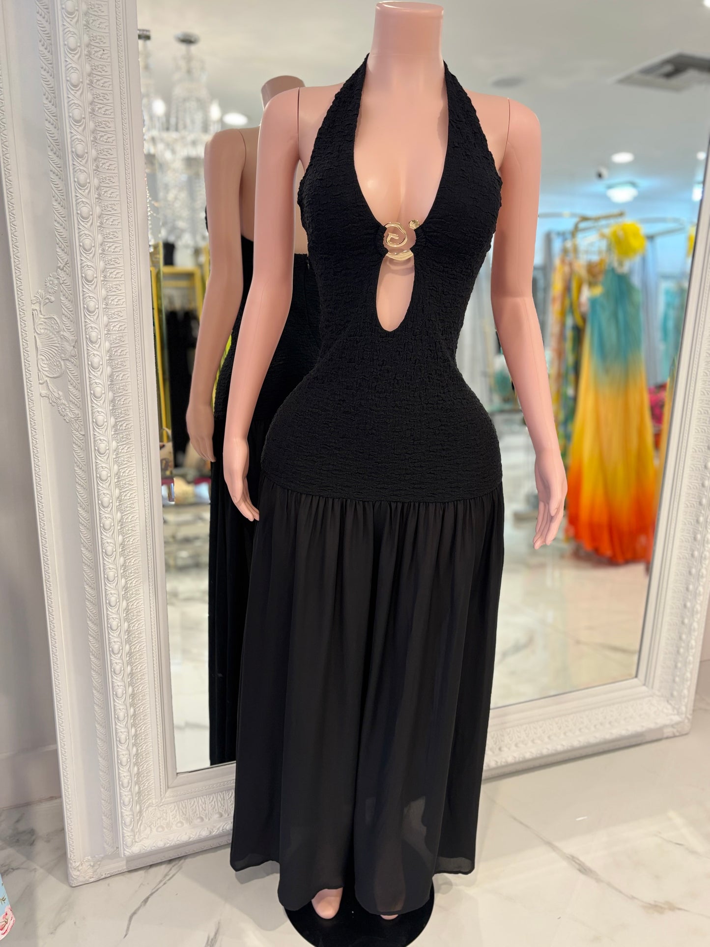 Sculpted Flame ruched Maxi Dress  Black
