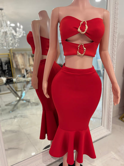 Be a Little Daring Skirt Set Red