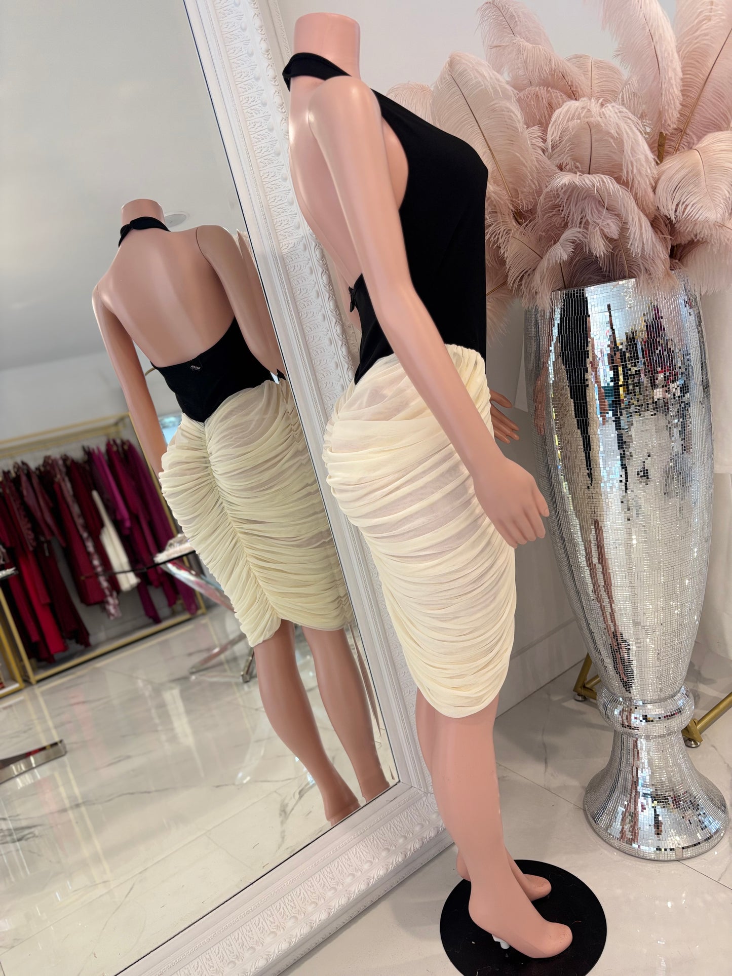 Mistress of the Night Mini Dress Black and White