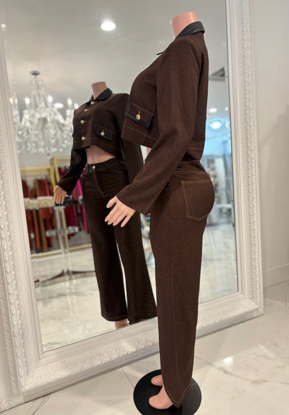 Sorry I Have Something More Important Pant Set Brown