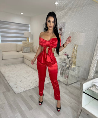 Rule The World Silk Pant Set Red