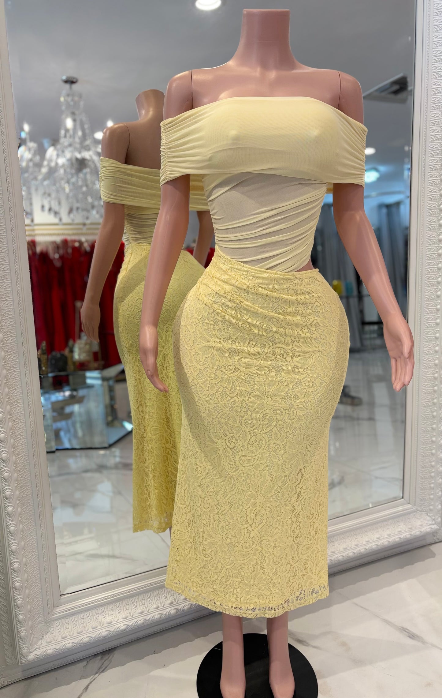 Atelier of Desire Lace Mesh Maxi Dress Yellow