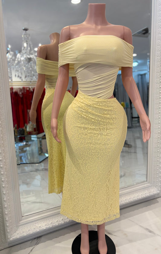 Atelier of Desire Lace Mesh Maxi Dress Yellow