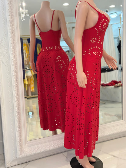 Feel The Breeze Eyelet Swimsuit Set Red