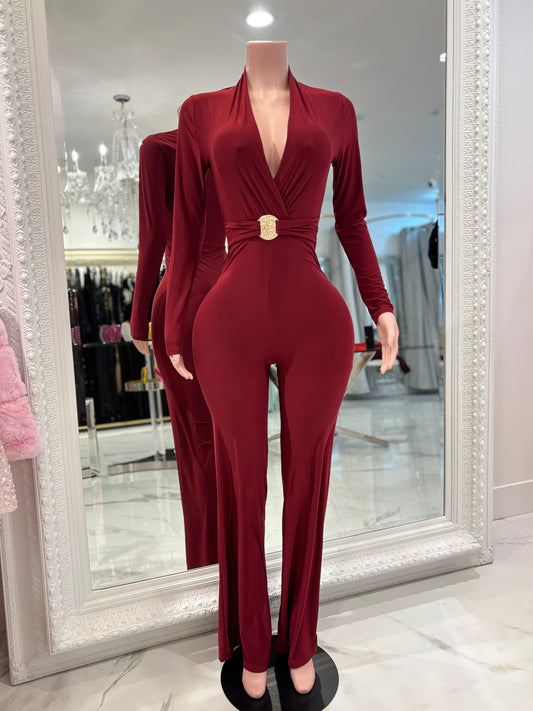 On the Top Jumpsuit Rojo Vino