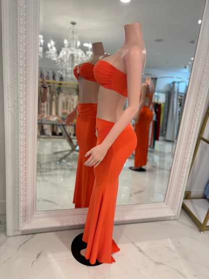 Sol Spiral Ruched Skirt Set Orange